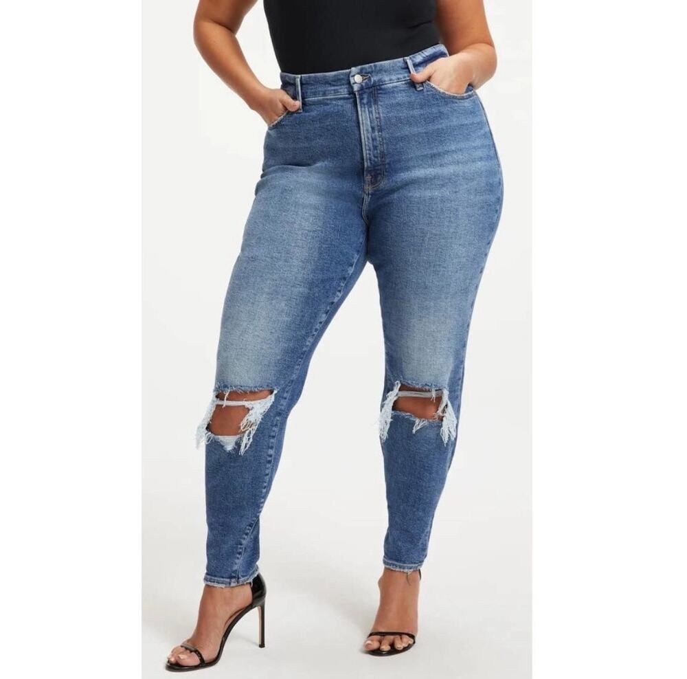 Good American Good Waist Skinny Jeans Plus Size 16 Distressed Ripped Knee